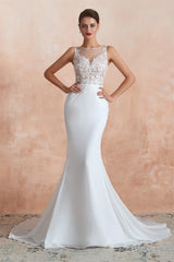 Wedding Dress Fitting, Mermaid See-Through Chiffon Wedding Dresses with Appliques