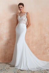 Wedding Dress Boutiques, Mermaid See-Through Chiffon Wedding Dresses with Appliques