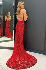 Mermaid Sequins Long Prom Dress with Sweep Train