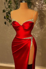 Mermaid Spaghetti strap Sweetheart Floor-length Sleeveless Sequined High Split Prom Dress