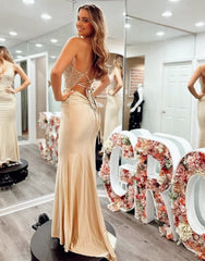 Mermaid Spaghetti Straps Satin Prom Dress