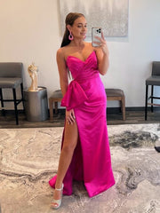 Mermaid Strapless Long Satin Prom Dress with bow tie