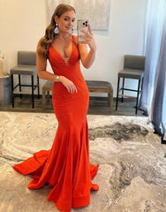 Mermaid V-neck Beaded Mermaid Prom Dress