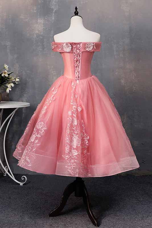 Evening Dress Shop, A-line Off-Shoulder Short Prom Dresses Appliques Sweet 16 Gown