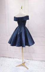 Navy Blue Satin Homecoming Dress Party Dress Sweetheart Prom Dress prom dresses shops