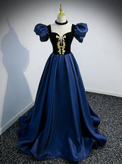 Navy Blue Satin Sweetheart Prom Dress