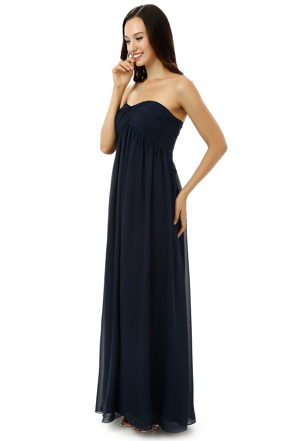 Homecoming Dress Green, Navy Blue Sweetheart Chiffon With Pleats Bridesmaid Dresses