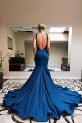 Navy Halter Sparkly Mermaid Prom Dress