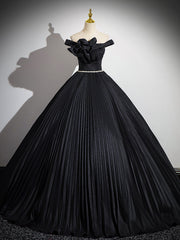 Off Shoulder A-Line Black Long Prom Dress, Black Long Evening Dress