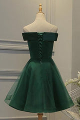 Prom Dresses Tight, Off Shoulder Dark Green Short Party Dress, Tulle Homecoming Dresses