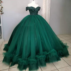 Off The Shoulder Green Ball Gown Quinceanera Dresses with Train