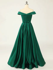 Off the Shoulder Green Long Prom Dresses, Off Shoulder Green Long Formal Evening Dresses