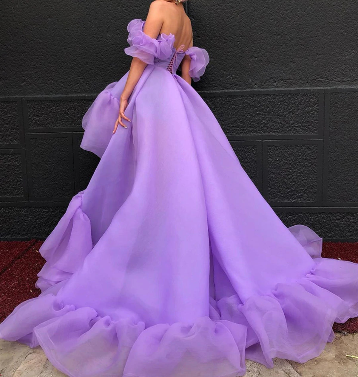 Party Dresses Style, Off the Shoulder Purple High Low Prom Dresses, High Low Purple Formal Graduation Dresses