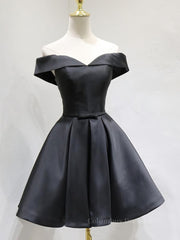 Prom Dress Short, Off the Shoulder Short Black Prom Dresses, Little Black Formal Graduation Homecoming Dresses