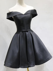 Prom Dress For Teens, Off the Shoulder Short Black Prom Dresses, Little Black Formal Graduation Homecoming Dresses