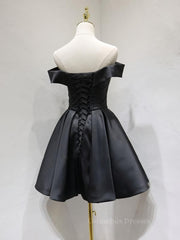 Prom Dress With Pockets, Off the Shoulder Short Black Prom Dresses, Little Black Formal Graduation Homecoming Dresses