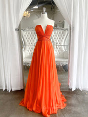 Formal Dress Attire For Wedding, Orange Aline chiffon long prom dress, orange long evening dress