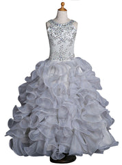 Organza Ruffles Gray Girls Pageant Dresses For Weddings Ball Gown