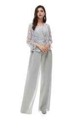 Semi Formal Dress, Pant Suits Lace Bateau Neckline Long Sleeves Mother Of The Bride Dresses