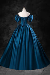 Peacock Blue Long Satin Prom Dresses, Peacock Blue Long Satin Formal Evening Dresses