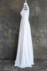 Pink A-Line Pleated V Neck Long Chiffon Bridesmaid Dresses