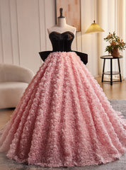 Pink Ball Gown 3D Flower Quinceanera Dress