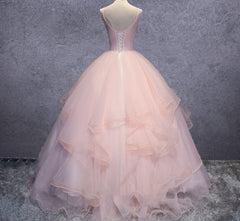 Pink Ball-Gown Organza Floor-Length Prom Dress with Appliqued