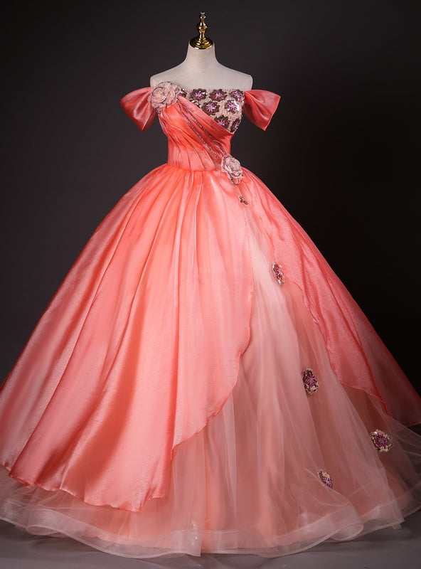 Pink Ball Gown Sequins Tulle Quinceanera Dress