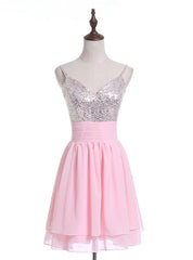 Pink Chiffon Sequins Sleeveless Homecoming Dress