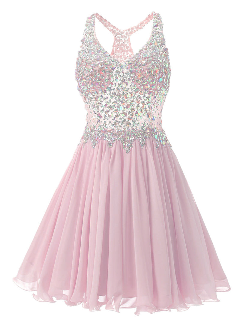 Pink Chiffon V-neck Homecoming Dress