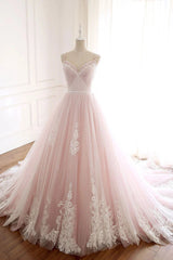 Pink Elegant Tulle V-neckline Straps Party Dress with Lace Pink Sweet 16 Dress prom dresses shops