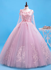 Evening Dress Formal, Pink Flowers Long Formal Dresses, Pink Sweet 16 Gown Party Dresses