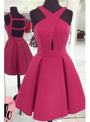 Pink Halter Neck Short A-Line Evening Homecoming Dress Featuring Cutout Back