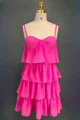 Pink Homecoming Dresses Sweetheart A-line Spaghetti Straps Mini Cocktail Party Dresses for Teens