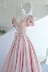 Purple Prom Dress, Pink Satin Long Prom Dress, A-Line Evening Dress with Bow