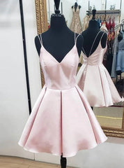 Pink Satin V-neck Homecoming Dress