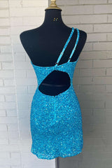 95 Prom Dress, Pink Sequin One Shoulder Cutout Homecoming Dress Gala Dresses Short