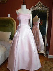 Pink Shimmering Satin Spaghetti Straps Prom Dress Fairy A Line Princess Dress Evening Gown