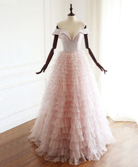 Homecoming Dresses Freshman, Pink Sweetheart Off Shoulder Tulle Long Prom Dress Pink Evening Dress