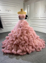 Pink Sweetheart Tulle Ruffles Sweet 16 Prom Dress