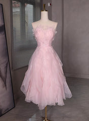 Prom Dress With Tulle, Pink Tulle Beaded Low Back Short Party Dress, Pink Tulle Homecoming Dress