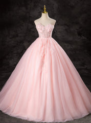 Pink Tulle Sweetheart Sequins Appliques Quinceanera Dress