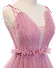 Formal Dresses Websites, Pink V Neck Long Prom Dress, Aline Pink Formal Evening Dresses