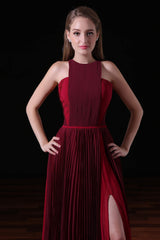 Long Dress, Pleat Draped Side Slit Off Shoulder Zipper Burgundy Bridesmaid Dresses