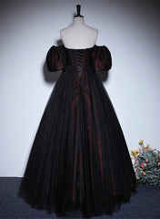 Pretty A-line Black and Red Lace Sweetheart Evening Dress, Black and Red Prom Dress