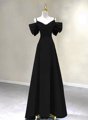 Pretty Black A-line Long Party Dress, Black Floor Length Prom Dress Evening Dress