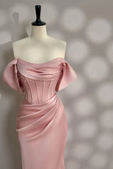 Pretty Pink Mermaid Evening Dress Pearl Beading Off Shoulder Prom Dress