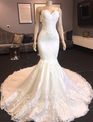 Wedding Dress Short, Princess White Sweetheart Mermaid Court Train Wedding Dresses