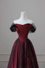 Black And Red Off Shoulder Satin Long Prom Dress, Off The Shoulder Party Dress