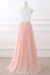 Bridesmaids Dresses Under 117, Chic A Line Chiffon Pink Beading Long Sleeveless Prom Dresses